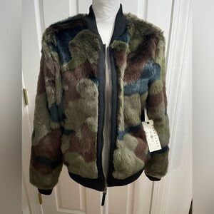 Marrakech Faux Fur Camouflage print Bomber Jacket size Medium
